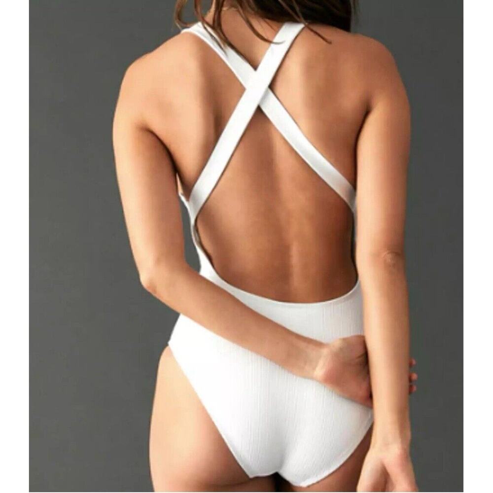 NWT New Andie Womens Tulum One Piece Swimsuit Size Large White Ribbed Swim 2992 - Picture 2 of 7